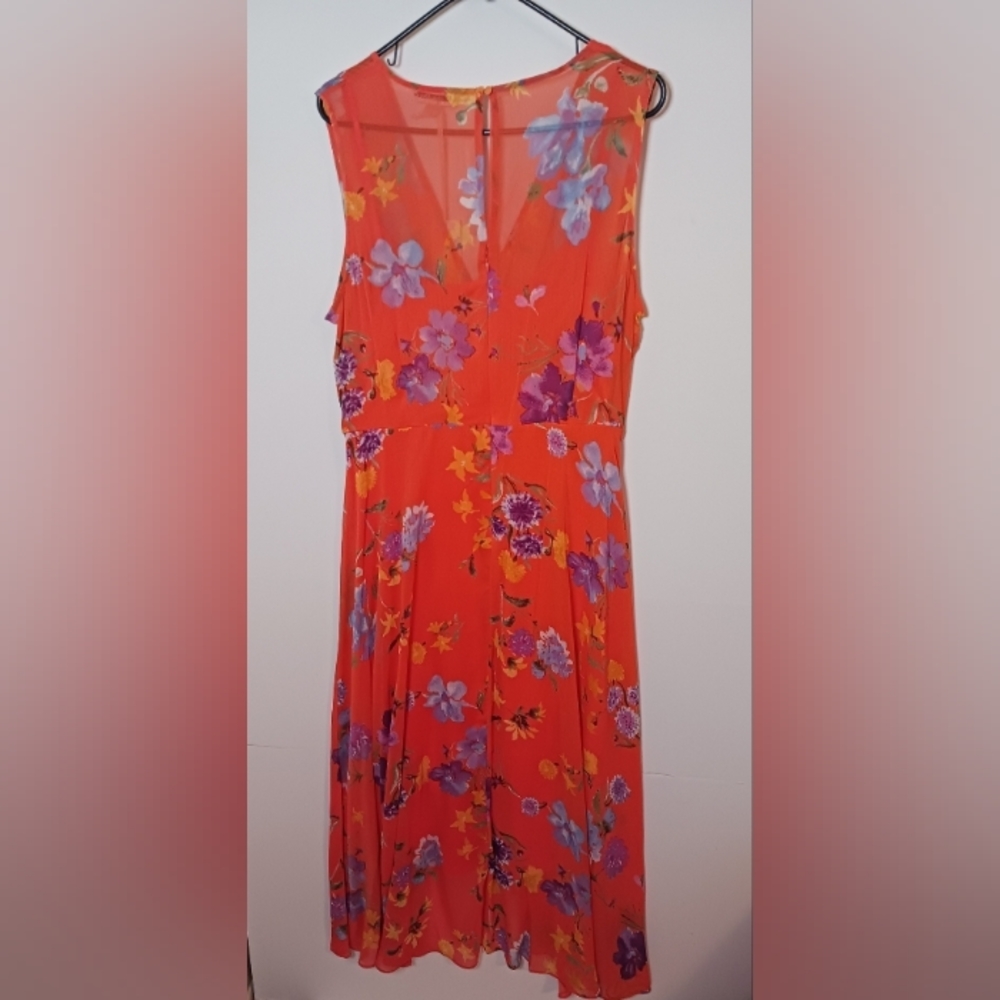 Calvin Klein Dress Midi Floral Sleeveless Summer Casual Orange 16 Plus - Picture 8 of 12